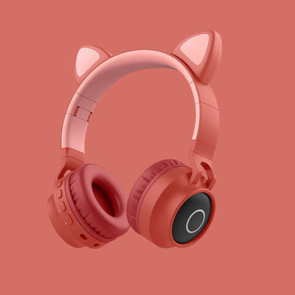 Pink LED cat ear headphones wireless Bluetooth 5.0 kids headset with microphone, foldable on Tampa Home & Garden Store