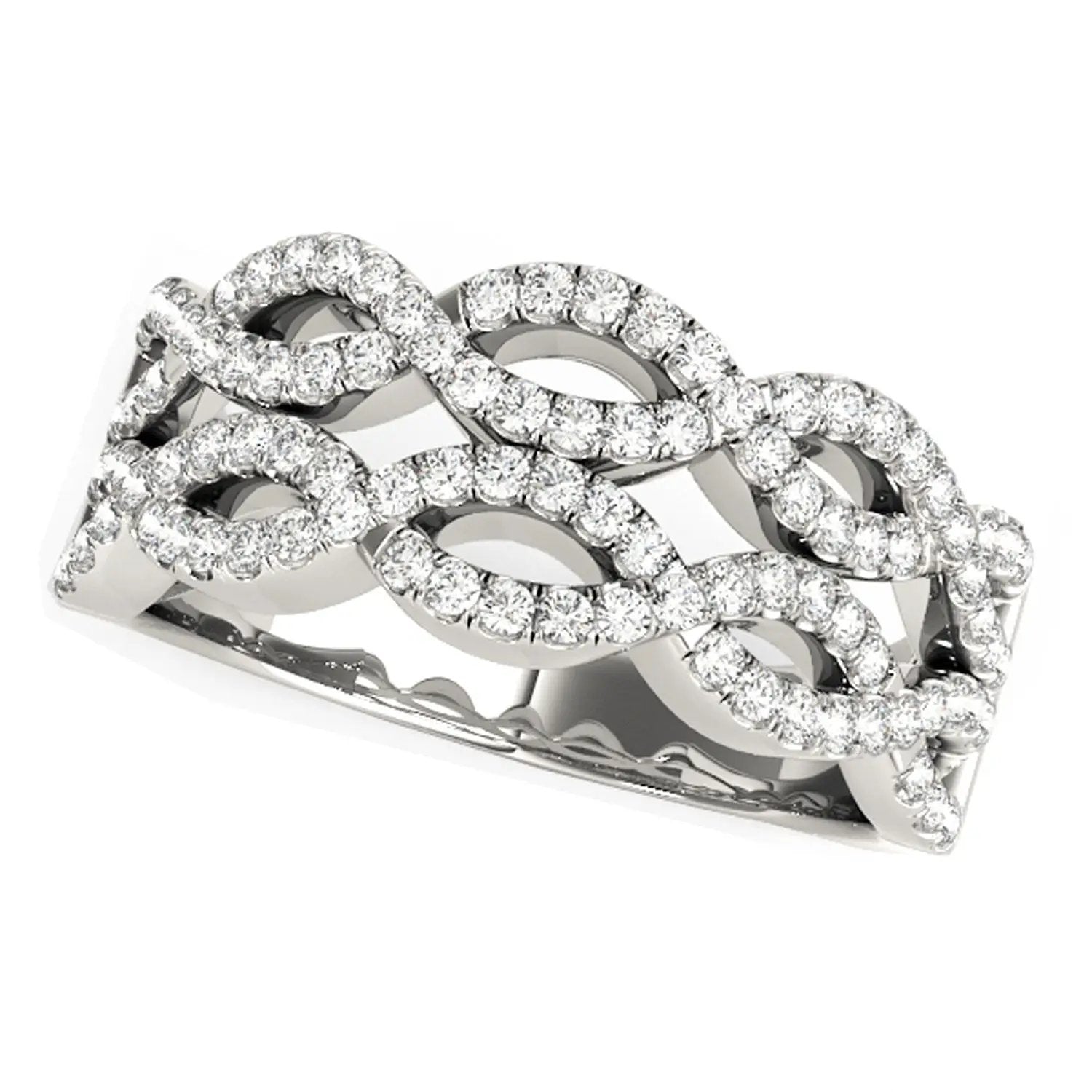 Diamond studded double interlocking waves ring in 14k white gold pave diamonds Bids.com on Tampa Home & Garden Store