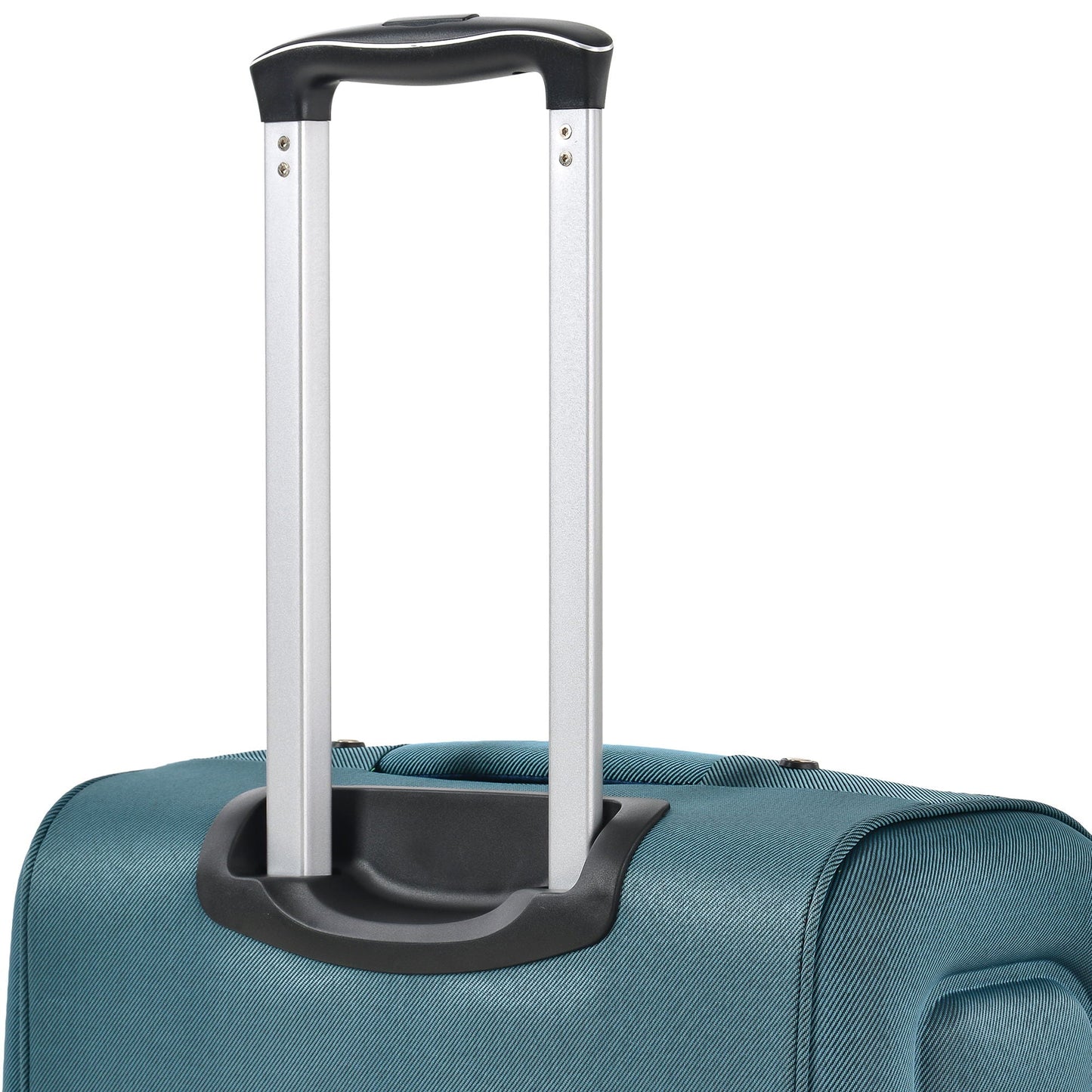 Softside luggage set upright spinner with teal fabric suitcase and telescoping handle on Tampa Home and Garden Store