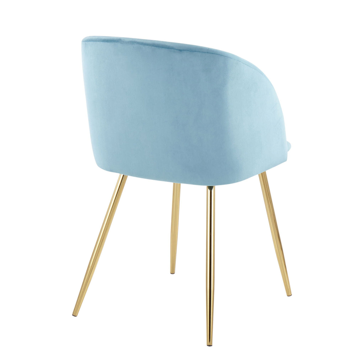 Blue padded contemporary chair with curved back and gold legs on Tampa Home & Garden Store