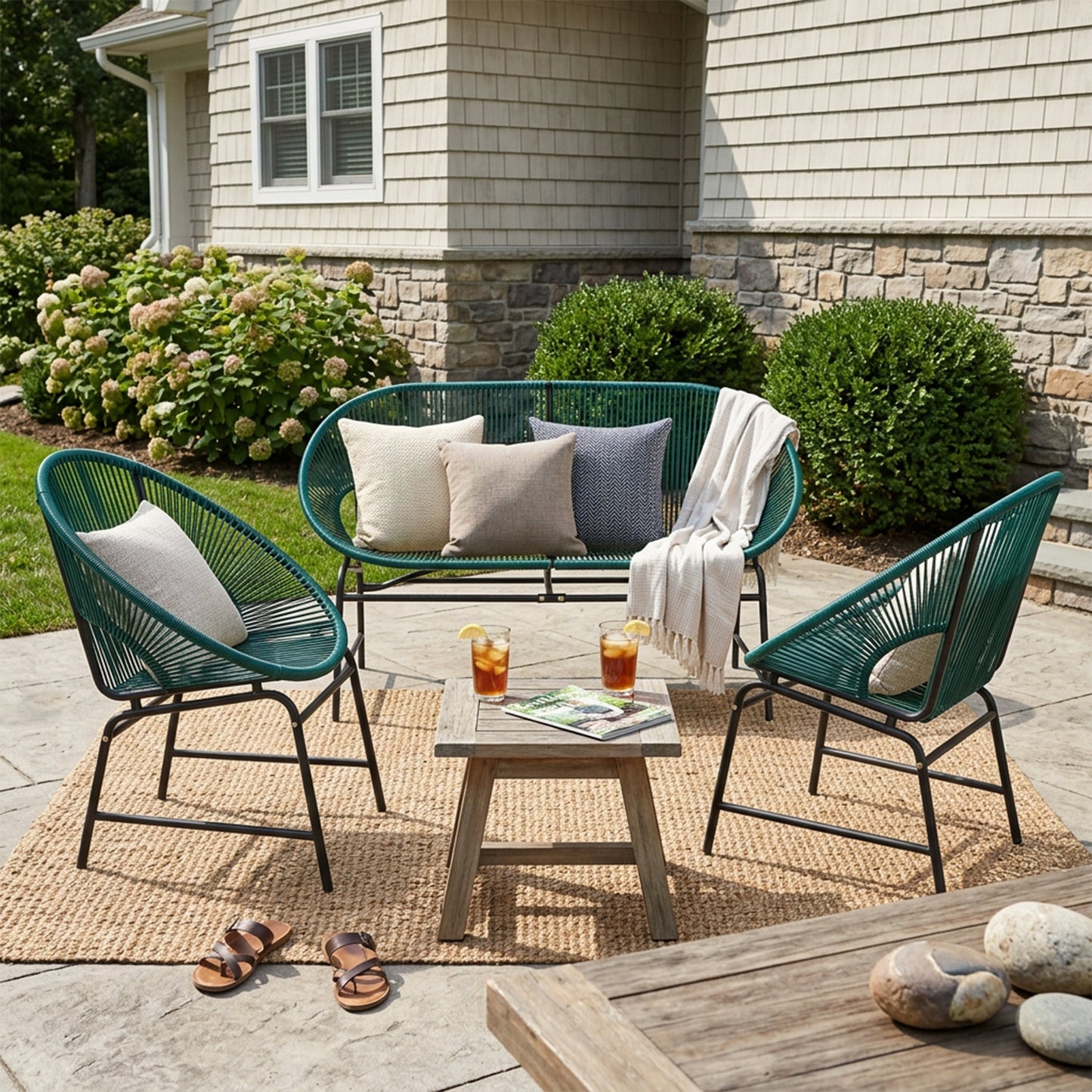 Nusa Outdoor and 3 Piece Teal Wicker Set