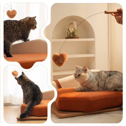 Wooden Pet Bed for Cats & Dogs by HouseOfZazla with orange cushion; two cats explore on Tampa Home & Garden Store