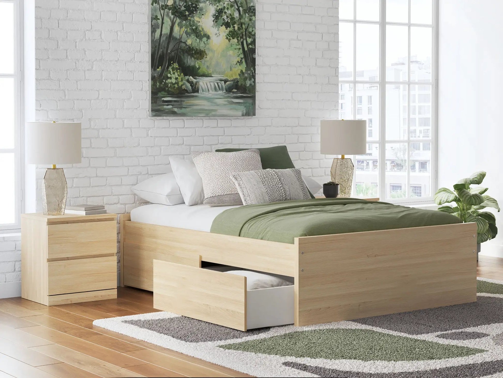 Onita platform storage bed in light oak with under-bed drawers by Unique Piece Furniture on Tampa Home & Garden Store