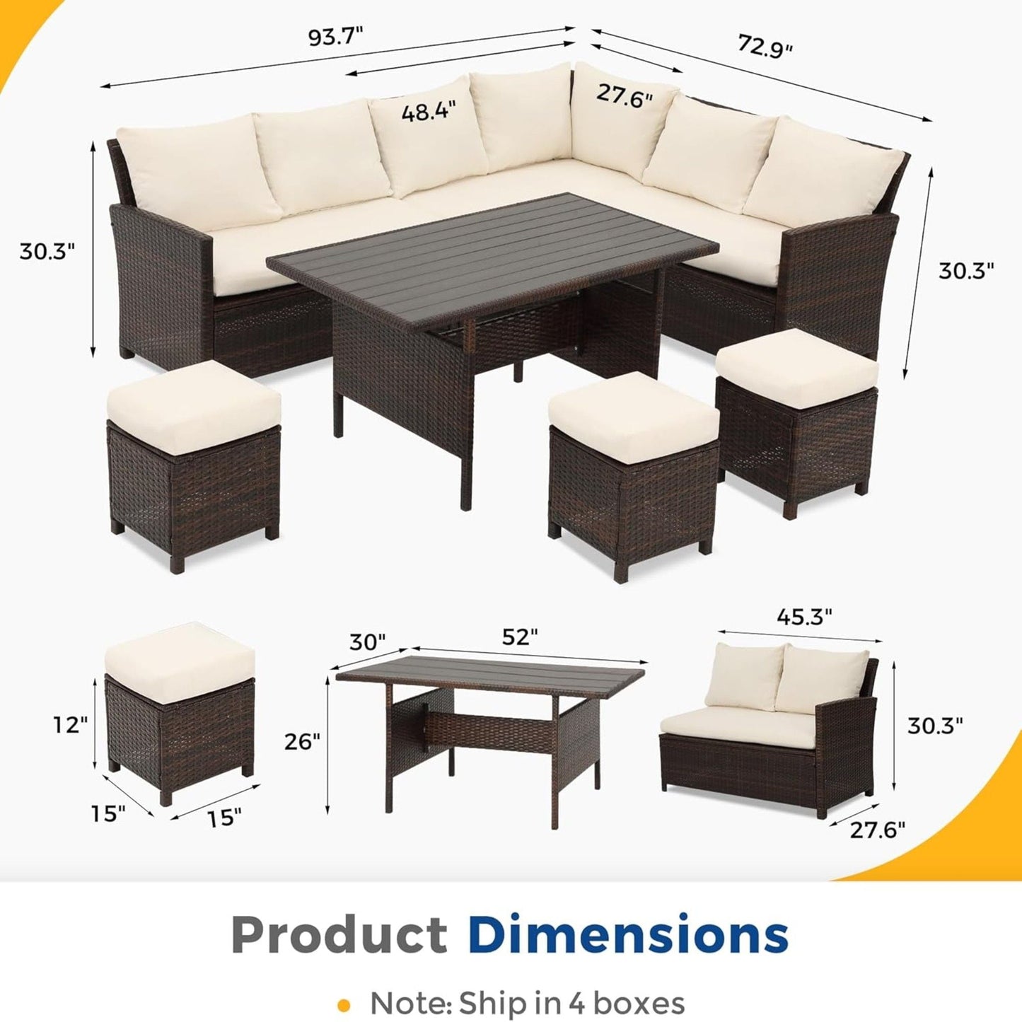 7 Piece Patio Dining Set with Cushions, dark brown wicker modular sectional by HouseOfZazla on Tampa Home & Garden Store