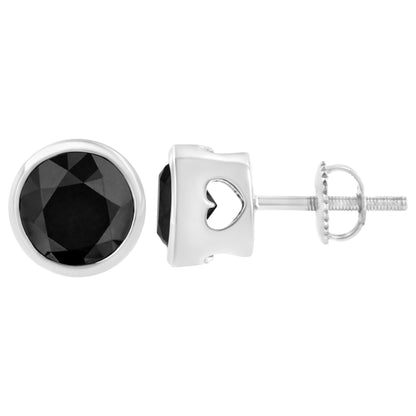 Bezel-set round black diamond stud earrings 4.00 cttw .925 sterling silver screw backs on Tampa Home & Garden Store