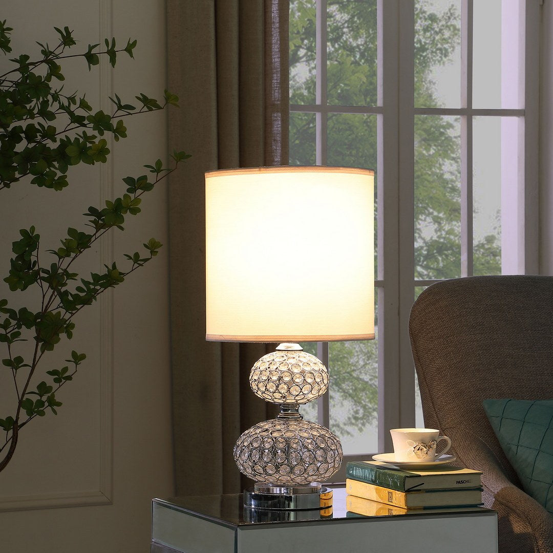 24" Chrome Filigree Cage Table Lamp by HouseOfZazla with bubble glass base on table on Tampa Home & Garden Store