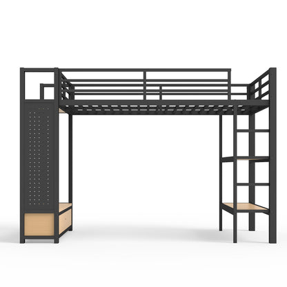 Twin XL Metal Loft Bed With Wardrobe and Shelves