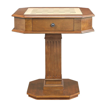 Galini game table walnut with built-in checkerboard top and single drawer on Tampa Home & Garden Store