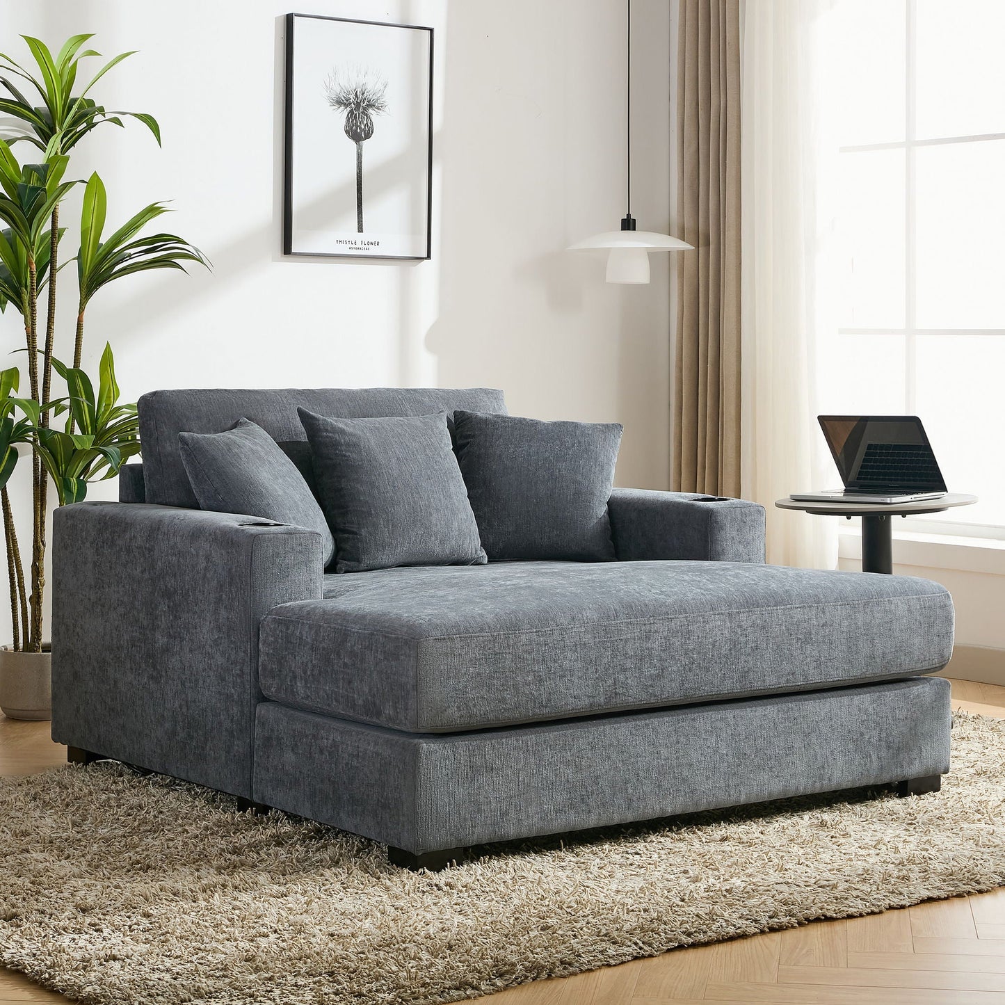 Modern Oversized Chaise Lounger and Pillow