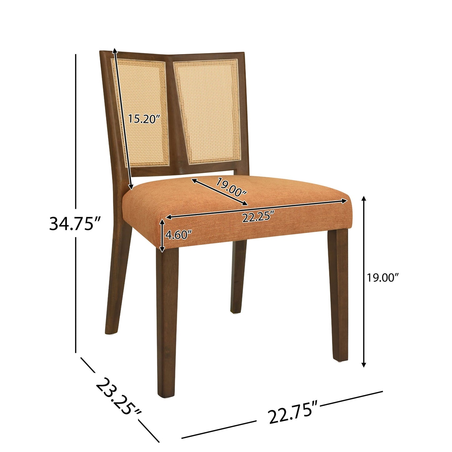Mid Century Rattan Dining Chair Without Arms Set, cane back, orange seat by HouseOfZazla on Tampa Home & Garden Store