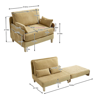 Mid Century Modern Foldable Sofa Bed, 3 Pillows