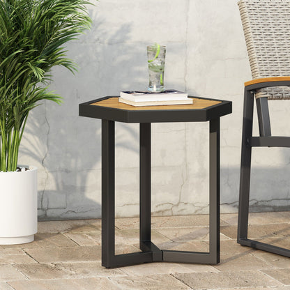 Outdoor Acacia Wood Side Table and Iron Base