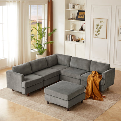 HouseOfZazla modern modular sectional sleeper couch, 6 seats, gray striped fabric on Tampa Home & Garden Store