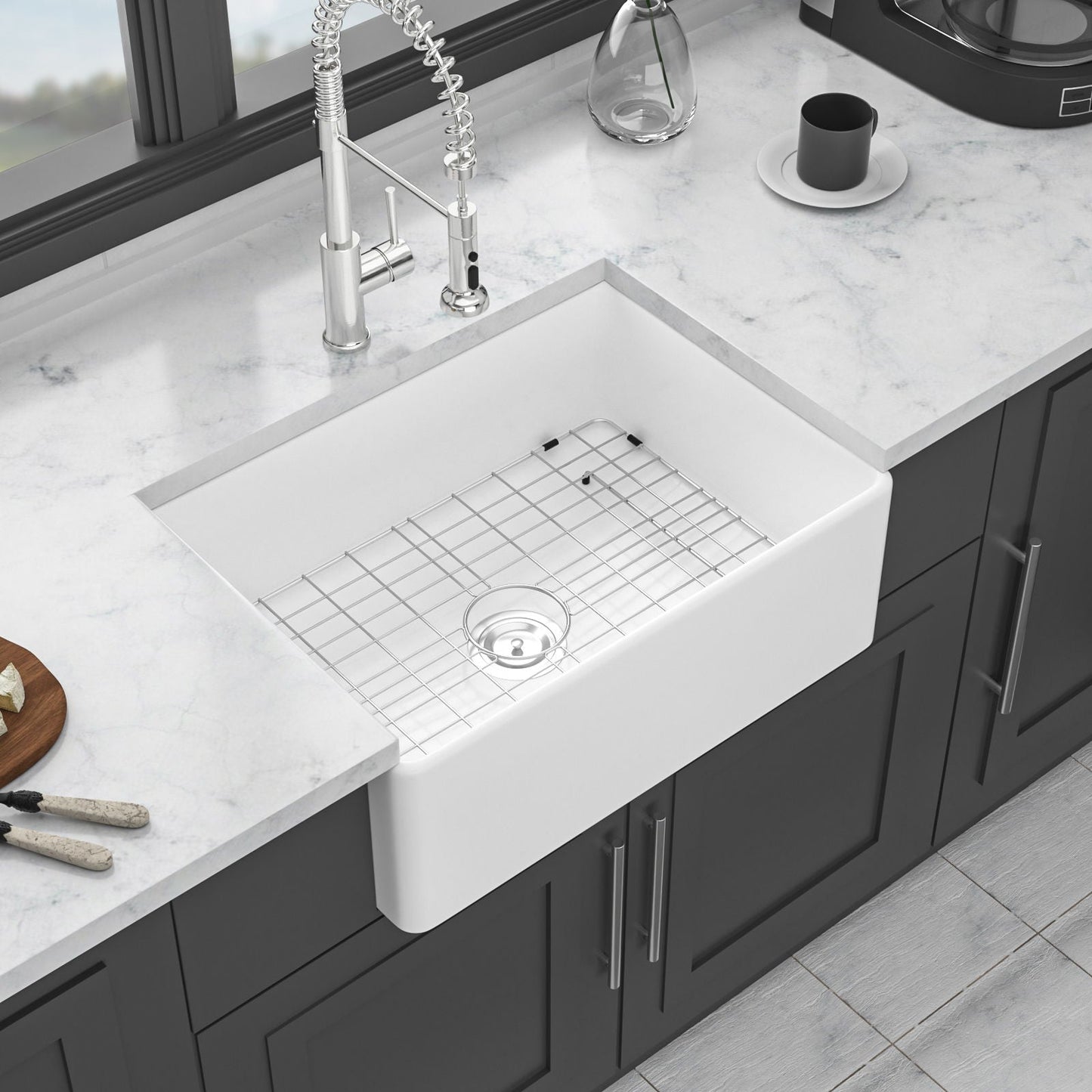 Elegant farmhouse apron-front ceramic kitchen sink by HouseOfZazla with white basin on Tampa Home & Garden Store