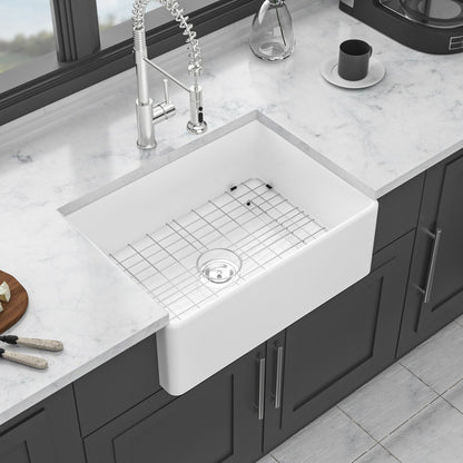 Elegant farmhouse apron-front ceramic kitchen sink by HouseOfZazla with white basin on Tampa Home & Garden Store