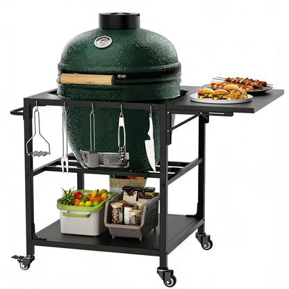 Outdoor Grill Prep Cart With Wheels and Shelves