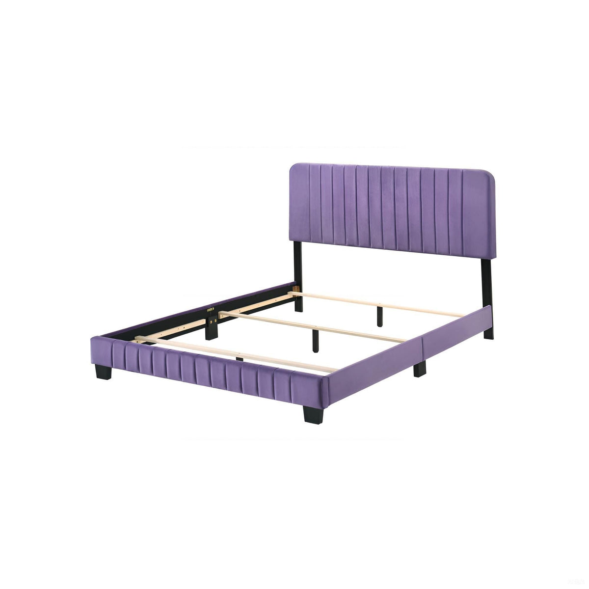 Channel Tufted Bed purple upholstered bed frame by HouseOfZazla with black metal legs on Tampa Home & Garden Store