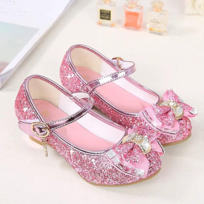 Girls Rhinestone Bow High Heel Shoes Princess