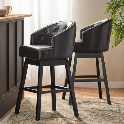 360 Degree Swivel Bar Stool Set of 2 in black leather with nailhead trim on Tampa Home & Garden Store