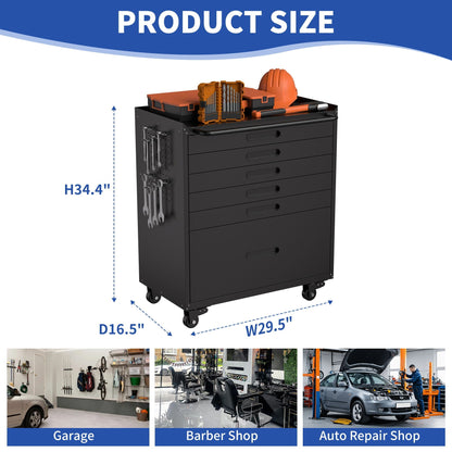 Rolling tool cabinet by HouseOfZazla, lockable doors, black with orange top on casters on Tampa Home & Garden Store