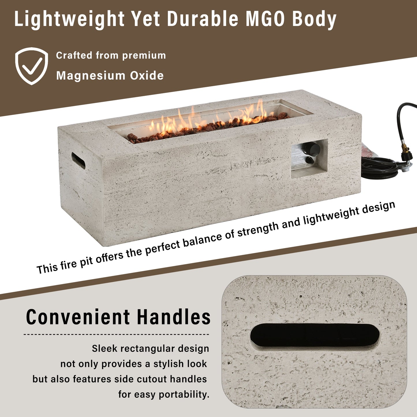 Outdoor Rectangular Propane Fire Pit for Patios