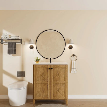 Folding floor vanity cabinet with ceramic sink in wood finish by Unique Piece Furniture on Tampa Home & Garden Store