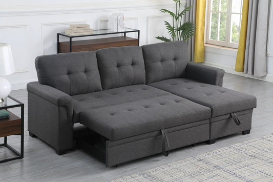 Lucca reversible sleeper sectional sofa with storage chaise in dark gray fabric Unique Piece on Tampa Home & Garden Store