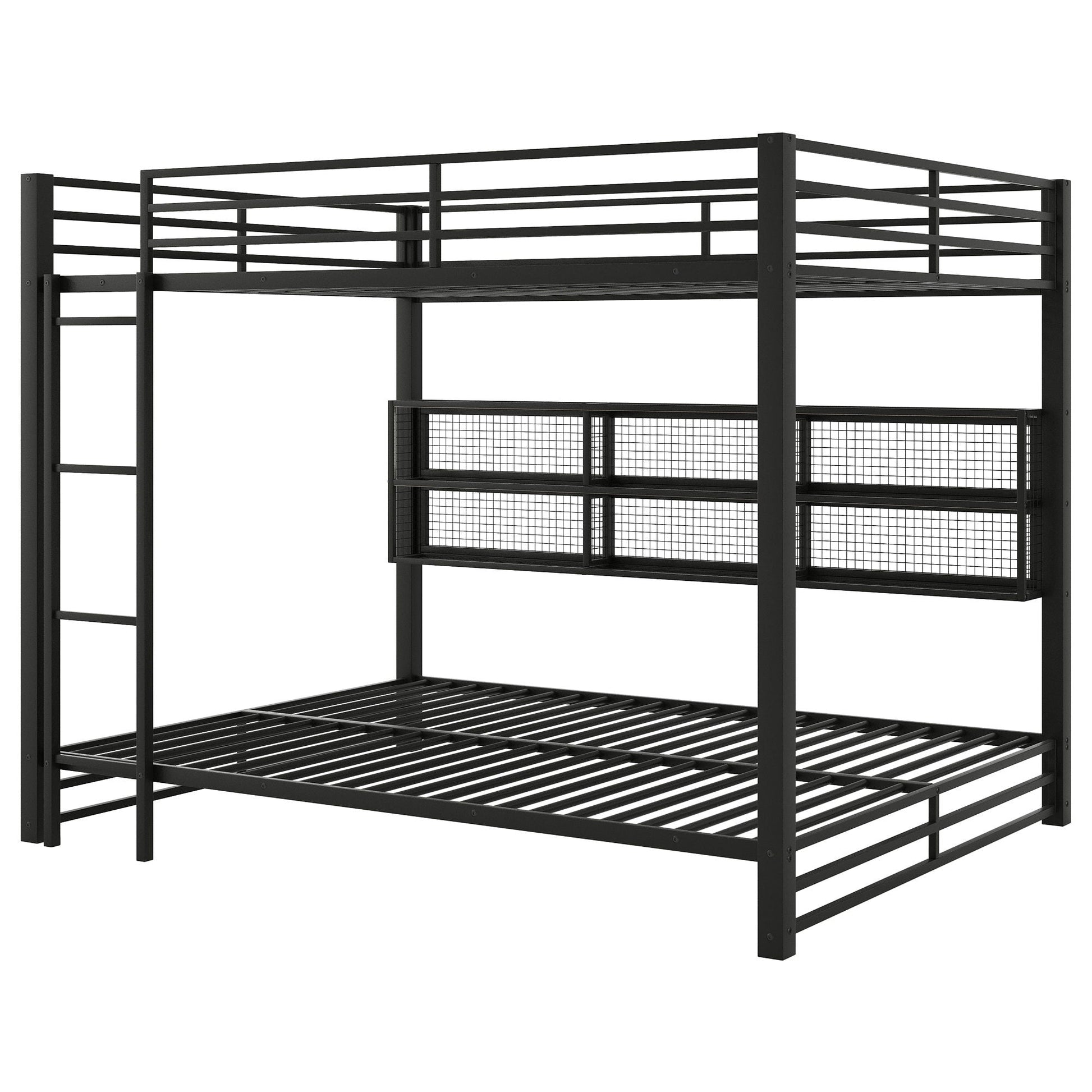 Queen over queen bunk bed frame in black metal with ladder and guard rails on Tampa Home & Garden Store