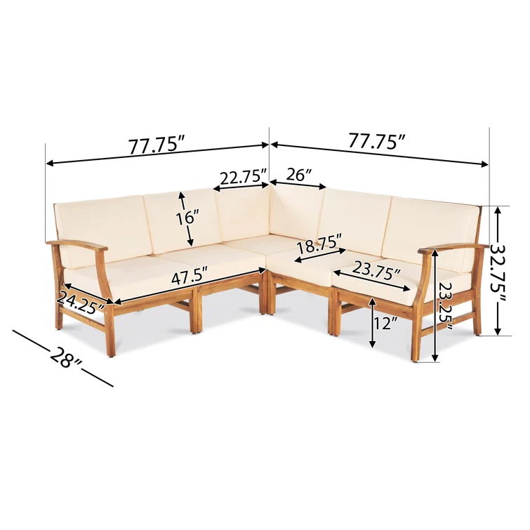 Perla 5 Pieces Outdoor Wood Patio Sofa Set
