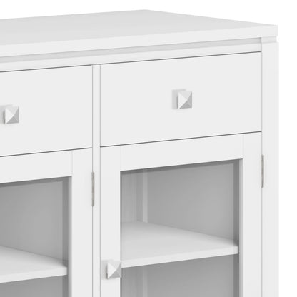 Handcrafted sideboard buffet with glass doors, white finish, square knobs, glass-front cabinet on Tampa Home & Garden Store