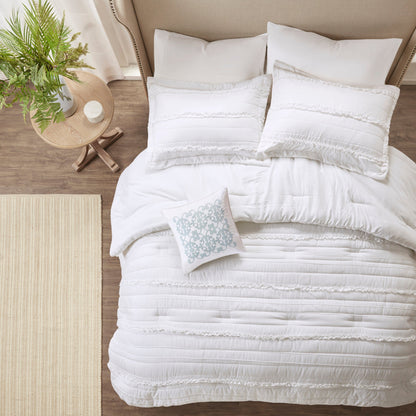 5 Piece Microfiber Ruffled Comforter Set White Queen HouseOfZazla on Tampa Home & Garden Store