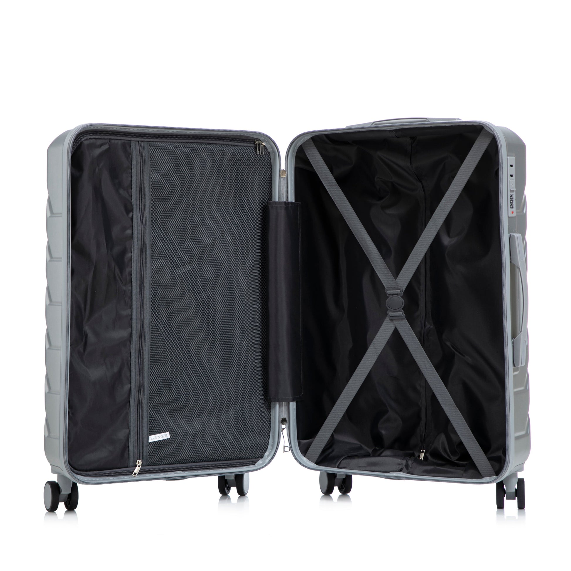 HouseOfZazla 3-piece gray ABS spinner luggage set with combination lock, interior straps on Tampa Home & Garden Store