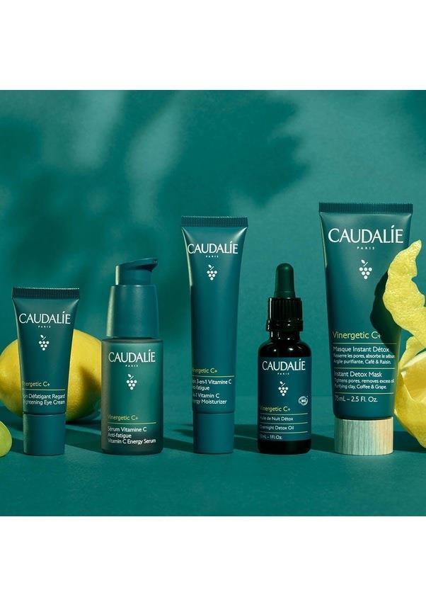 Caudalie Vinergetic C+ skincare set with five teal tubes and bottles on Tampa Home & Garden Store