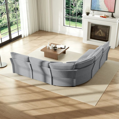 Gray fabric 5-seat L-shaped curved corner sectional with 7 pillows Unique Piece Furniture on Tampa Home & Garden Store