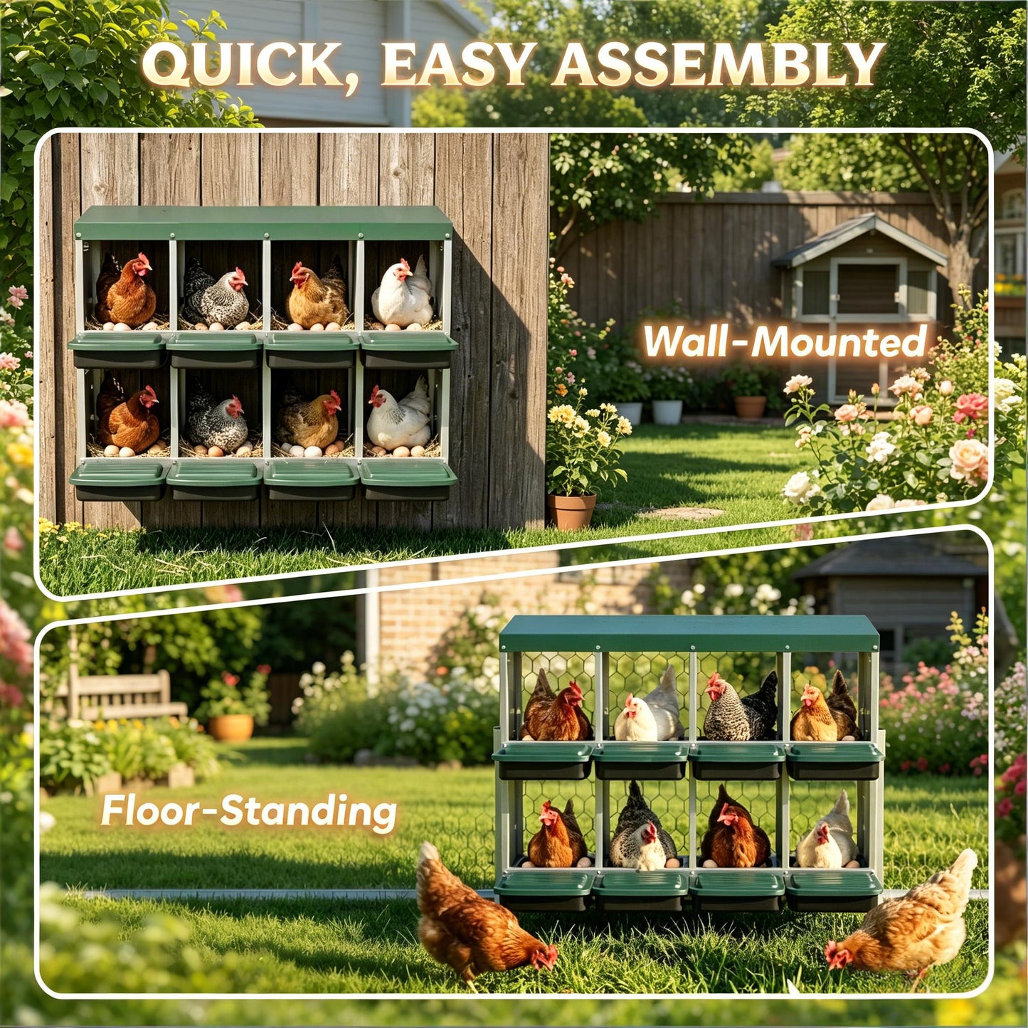 Egg Laying Boxes metal wall-mounted chicken nesting unit with four compartments and lids on Tampa Home & Garden Store