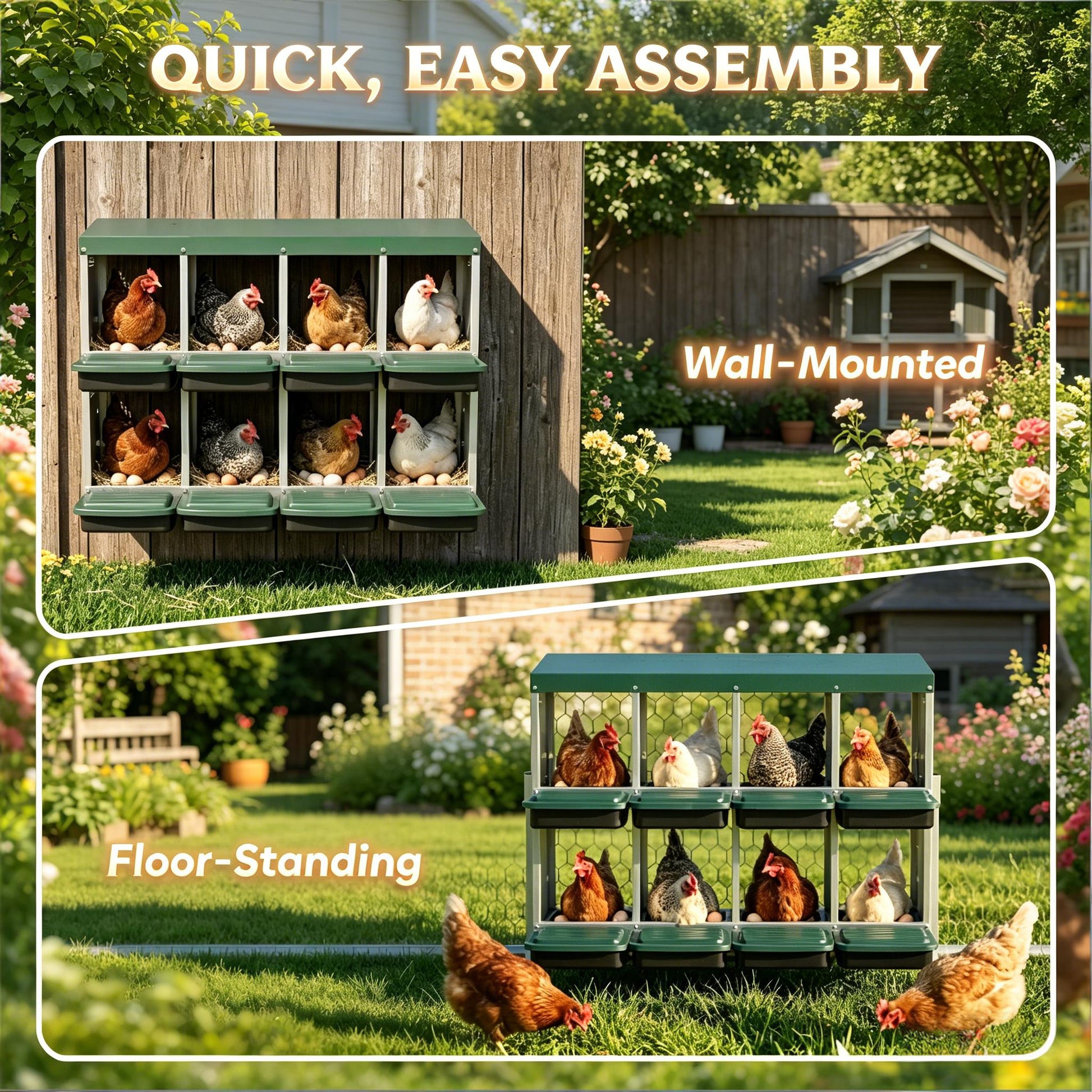 Egg Laying Boxes metal wall-mounted chicken nesting unit with four compartments and lids on Tampa Home & Garden Store
