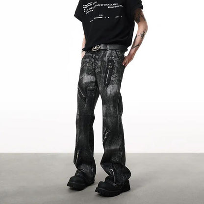 Retro Heavy Wax-coated Dirty Dyed Straight Jeans by FLIPSTYLEZLLC with zip pockets on Tampa Home & Garden Store