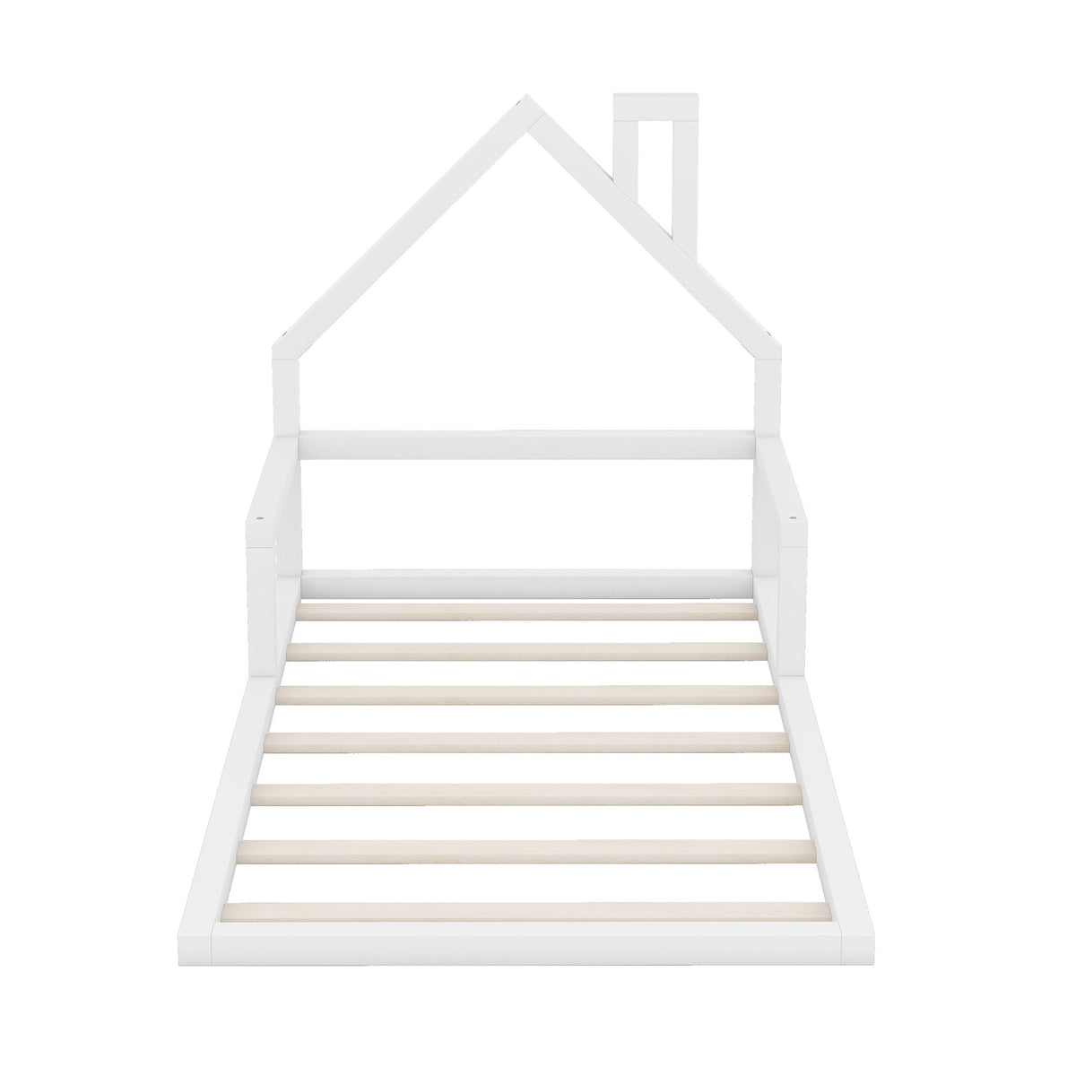 Floor bed with house-shaped headboard, white wooden frame, slatted base by HouseOfZazla on Tampa Home & Garden Store
