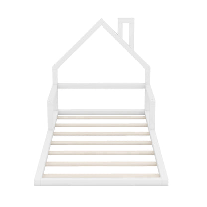 Floor bed with house-shaped headboard, white wooden frame, slatted base by HouseOfZazla on Tampa Home & Garden Store