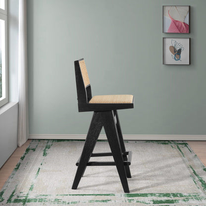 Black & rattan bar stools with full back support, set of 2 on Tampa Home & Garden Store