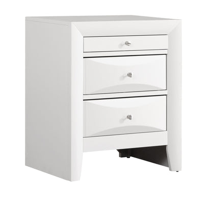 Modern white nightstand with molded resin veneer and 3 drawers with metal knobs on Tampa Home & Garden Store