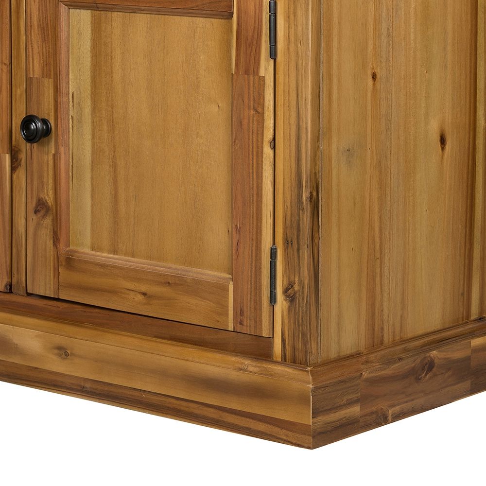 Solid acacia wood accent cabinet with framed panel door and black knob on Tampa Home & Garden Store