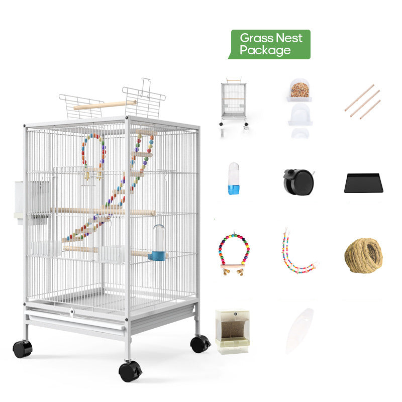 Parrot Xuanfeng bird cage with feeder and grass nest kit, silver metal on wheels Sell My Stuff on Tampa Home & Garden Store