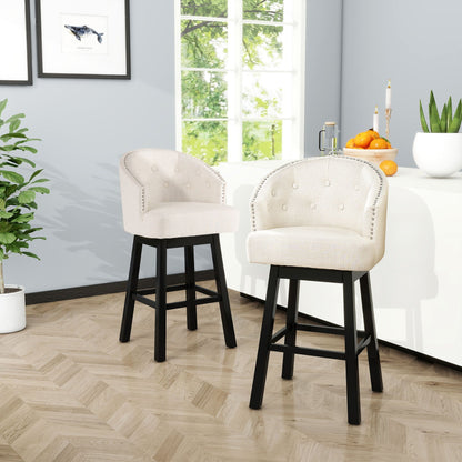 360 Degree Swivel Bar Stool Set of 2 in beige tufted fabric with nailhead trim by HouseOfZazla on Tampa Home & Garden Store