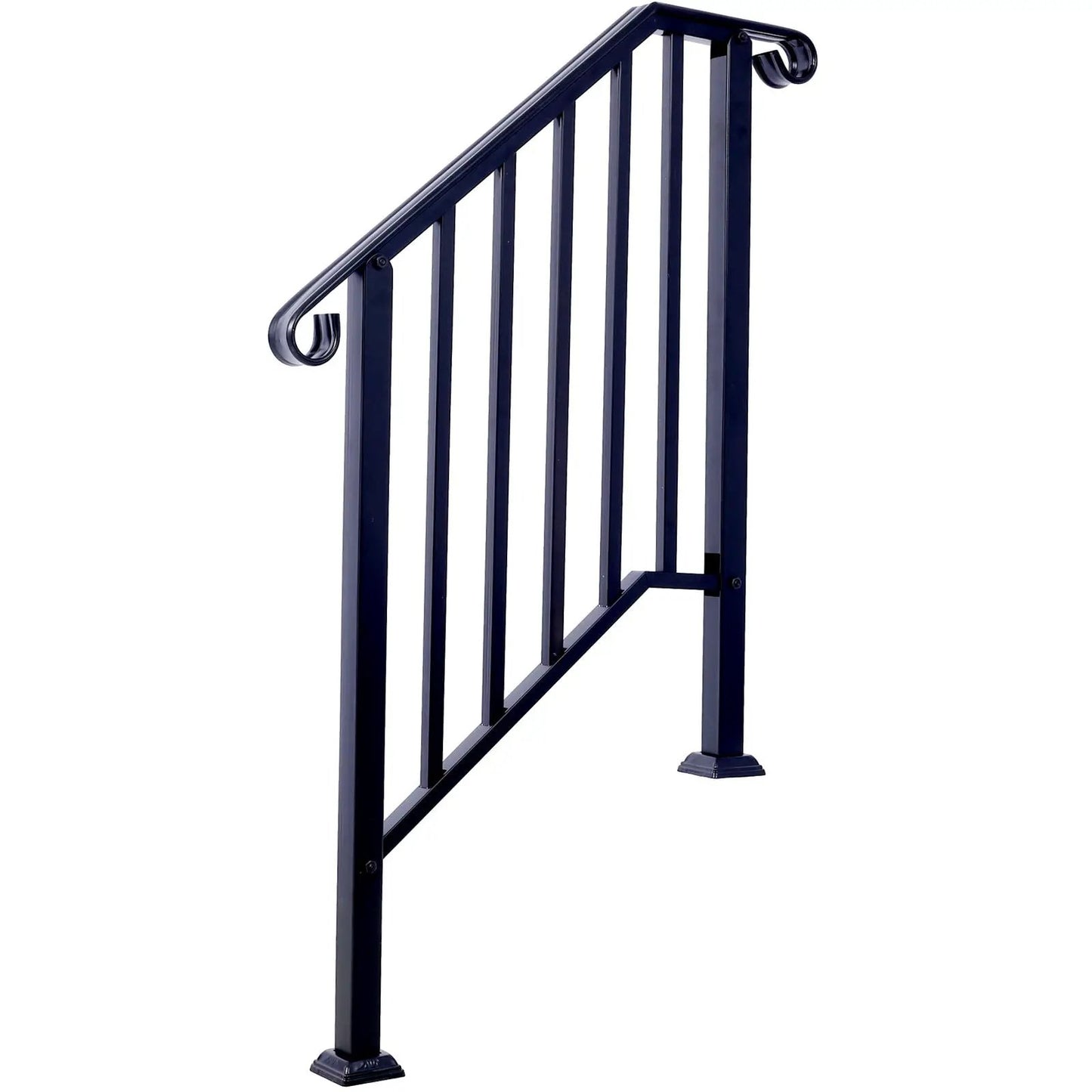 Dark blue wrought-iron outdoor handrail for 2–3 steps with a curved end on Tampa Home & Garden Store
