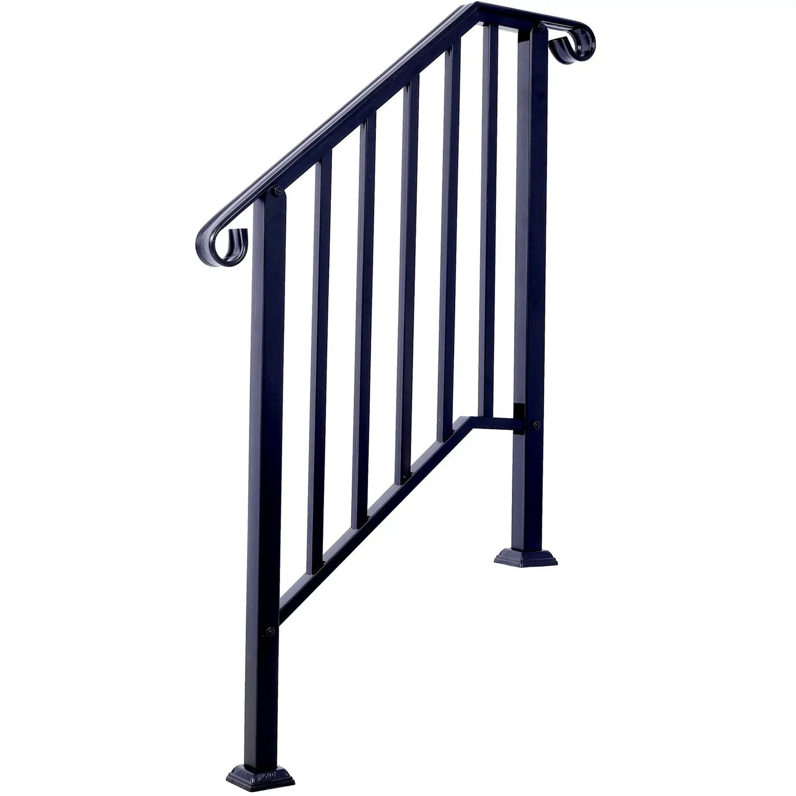 Dark blue wrought-iron outdoor handrail for 2–3 steps with a curved end on Tampa Home & Garden Store