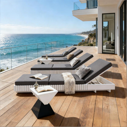 Premium White Acacia Wood Patio Chaise Lounge