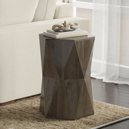 Mckinley Side Table with Sculptural Geometric Design in dark brown wood - HouseOfZazla on Tampa Home & Garden Store