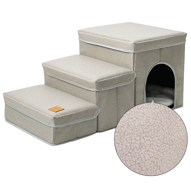 Multifunctional pet stairs with kennel and upper bed beige fabric Sell My Stuff on Tampa Home & Garden Store