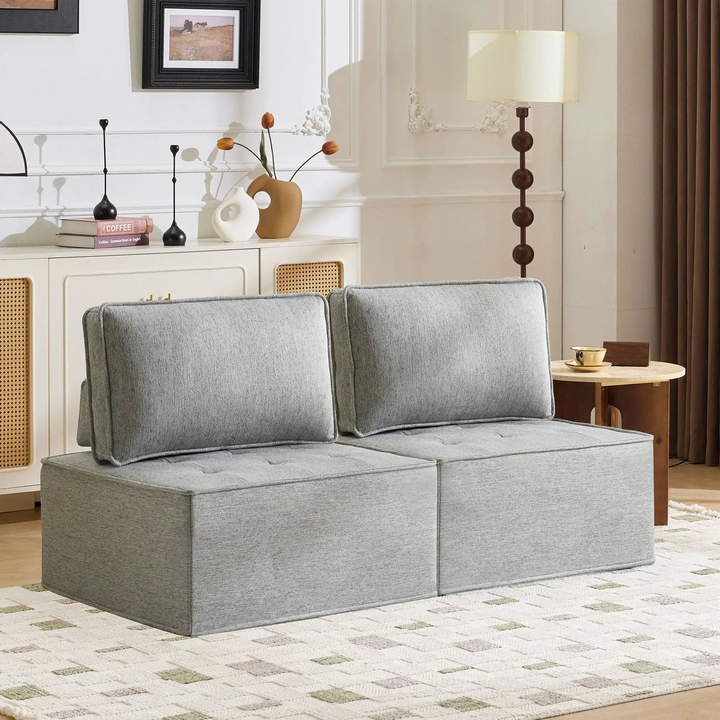 Sofa With Modular Splicing Design 2 armless modules in light gray fabric Unique Piece Furniture on Tampa Home & Garden Store